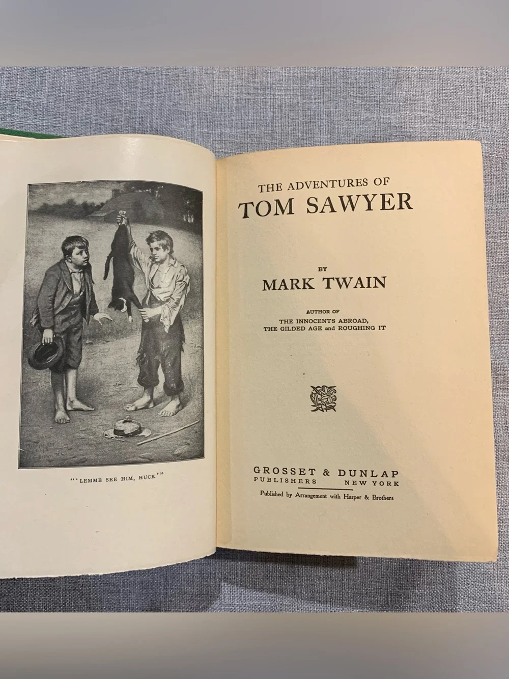 Vintage Adventures Tom Sawyer 1920 Original Mark Twain Green Hardcover Collectib